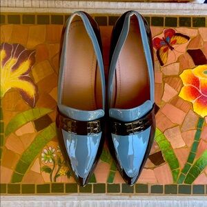 Patent Pointed-Toe Flats in Blue and Black